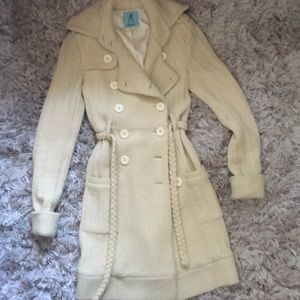 Marciano Knitted Coat w/ Belt in Cream